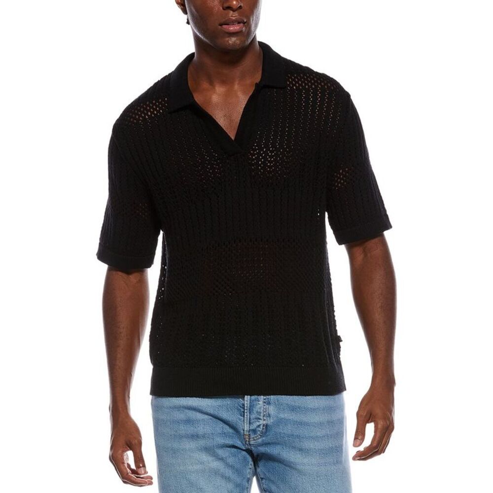 Civil Society Mens  Rapa Boxy Crop Blocked Chunky Knit Jersey Shirt, Black